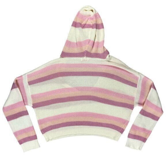 Pink Lily Hoodie Womens Sz M Pink White Striped Pull Over Knit Oversized Sweater - Picture 5 of 16
